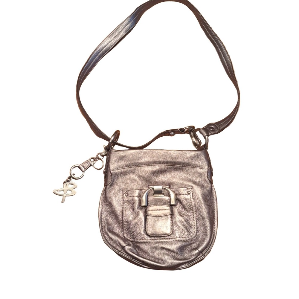 B. Makowsky Metallic silver Crossbody Shoulder Bag Leather Women Medium